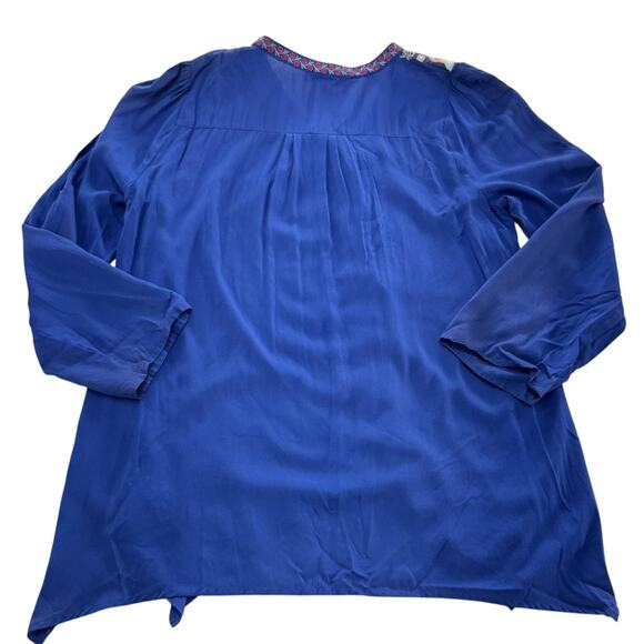 Andree by Unit Blouse Womens Small Blue Embroidered Floral Boho Rayon Tunic Top - Picture 2 of 6